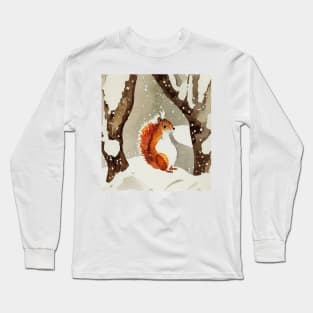 Red Squirrel in Winter Woods Long Sleeve T-Shirt